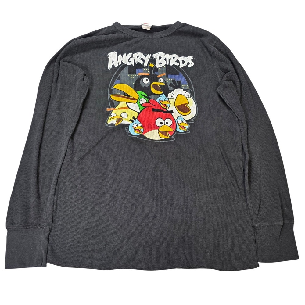 Angry Birds Fifth Sun Long Sleeve Graphic Shirt Kid's Size XL Black Thermal Knit